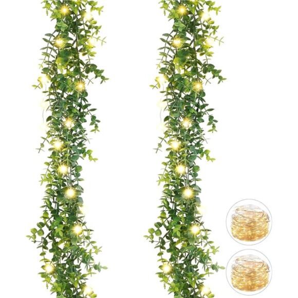 2 Pack Artificial Eucalyptus Garland with Lights, Faux Eucalyptus Vines Greenery - Picture 1 of 7